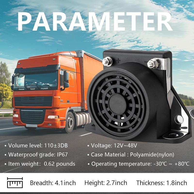 banhao Backup Warning Beeper Alarm for Truck Car Automotive Commercial, 110dB 12-48v Heavy-Duty Back up Reverse Warning Beeper for Vehicle Van Freight Lorry Heavy Equipment - Image 3